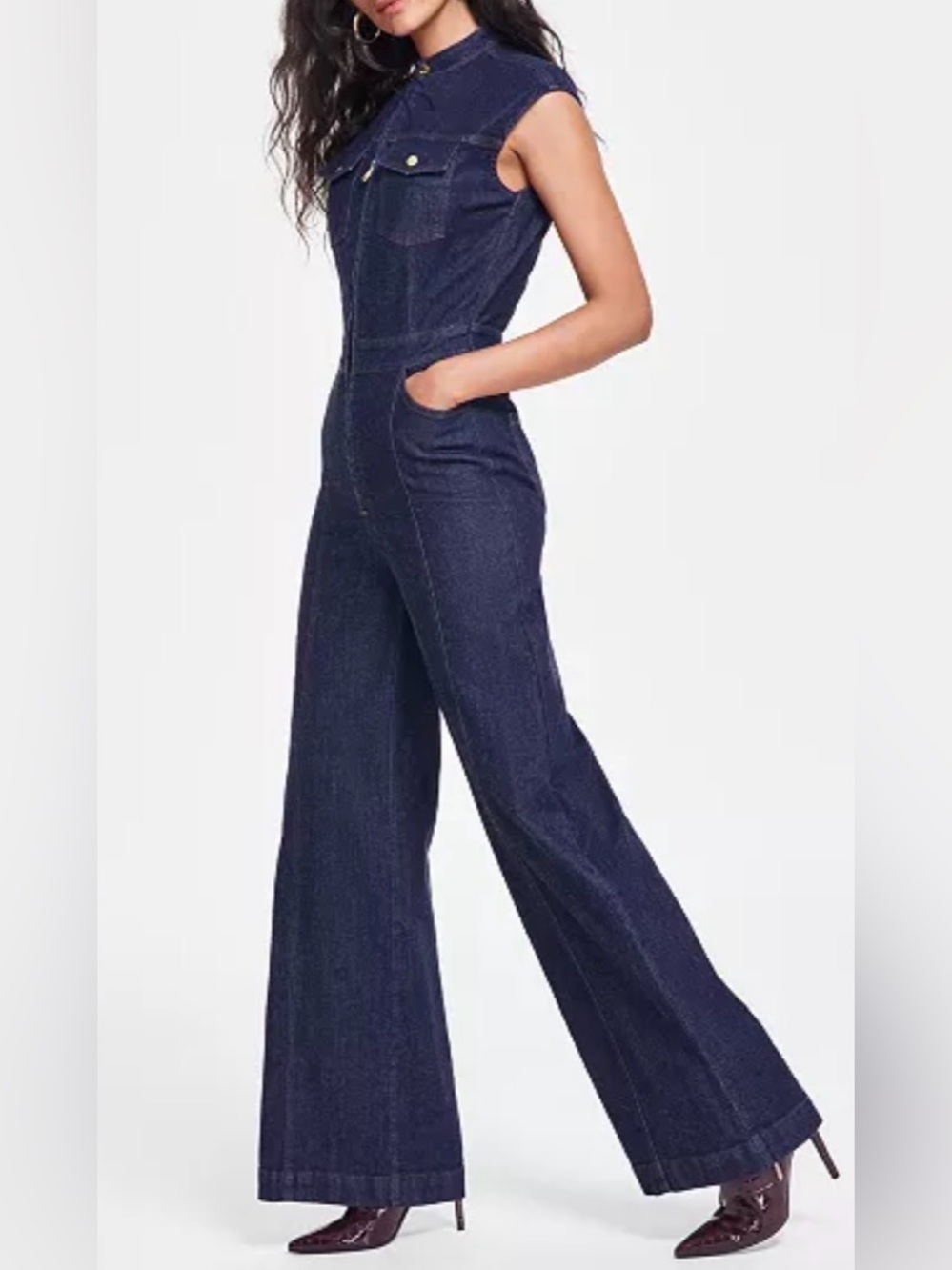 I.N.C. International Concepts Denim Jumpsuit Size Small Dark Wash Wide Leg - Picture 4 of 12